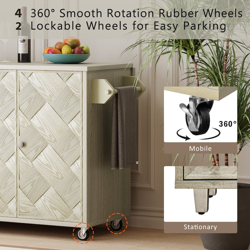 51.2"W Kitchen Island with Drop Leaf, Farmhouse Kitchen Island on Wheels with Internal Storage Rack Rolling Kitchen Cart
