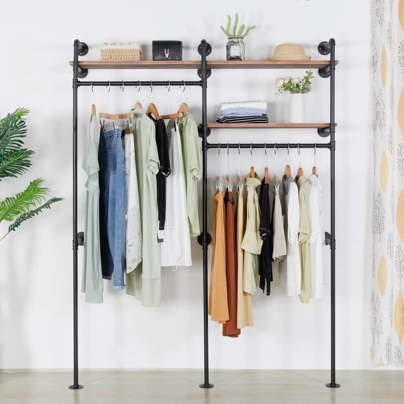 Industrial Pipe Clothing Rack - 11.4"D x 59"W x 79.5"H - 11.4"D x 59"W x 79.5"H - Black