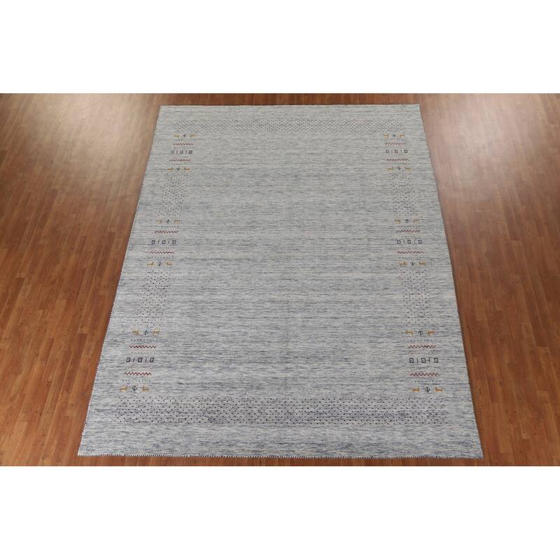 Gabbeh Beige Indian Area Rug Hand-Knotted Wool Carpet - 9'1"x 11'10"