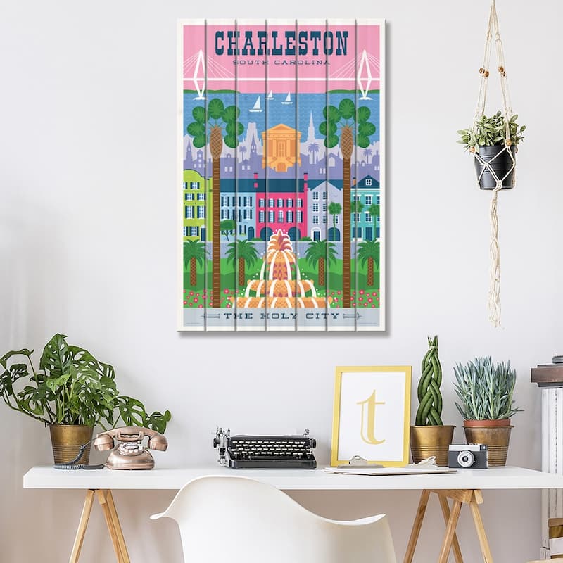 Charelston Travel Poster Print On Wood by Jim Zahniser - Multi-Color