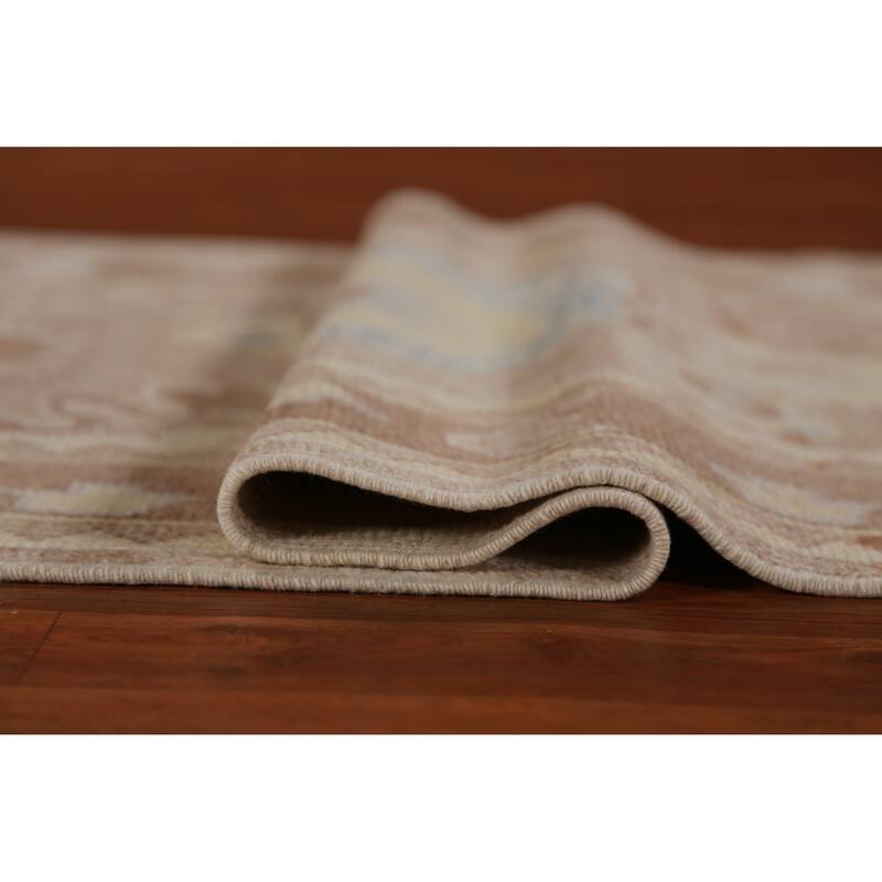 Hand Knotted Oriental 100% Wool Carpet Transitional Geometric Brown Oushak Runner Rug - 13' 6'' X 3' 0''