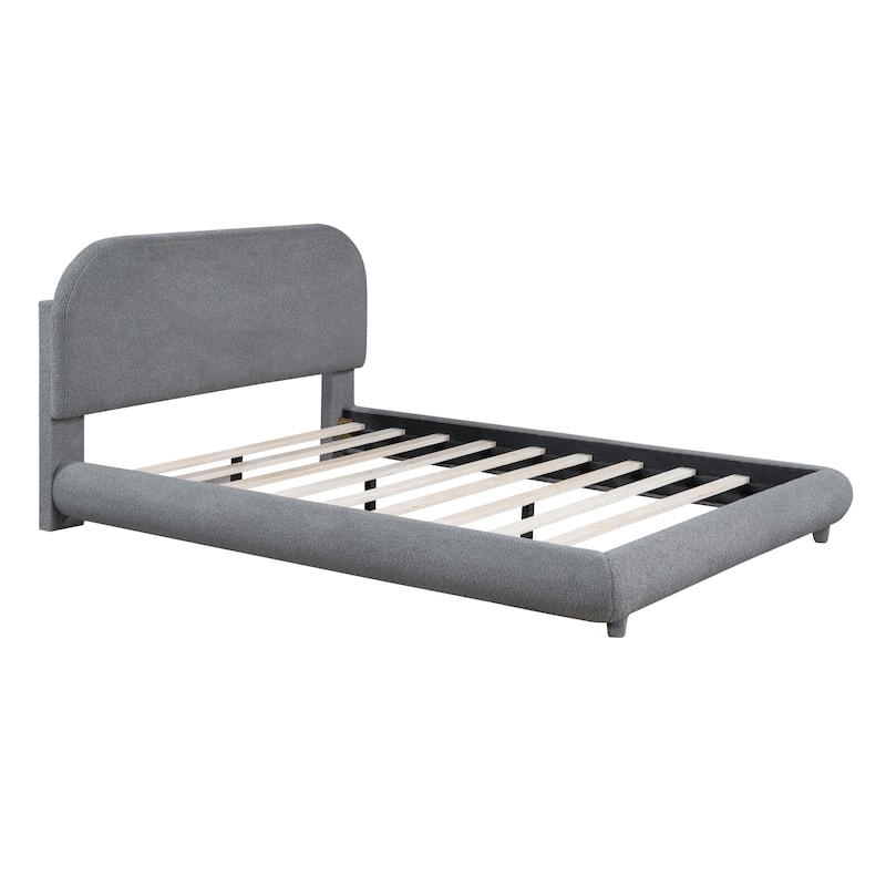 Teddy Fleece Upholstered Platform Bed with Thick Fabric - Full - Grey