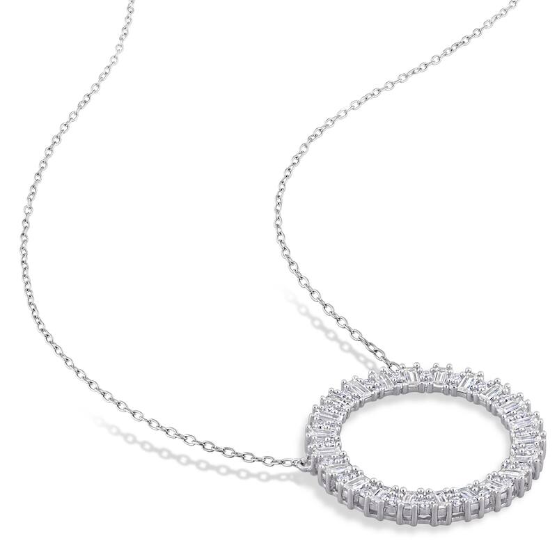 Miadora 3 1/3ct DEW Baguette-Cut Created Moissanite Hoop Necklace and Earrings Set Sterling Silver