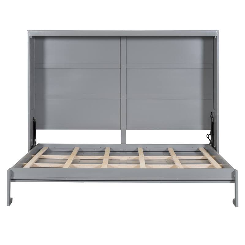 Space-Saving Queen Murphy Bed with Cabinet, Foldable Wall Bed, Durable Wood Frame & Comfortable Mattress Support