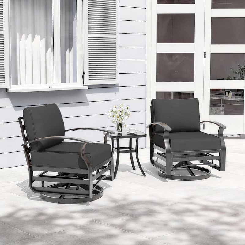 Aluminum Patio Outdoor Sectional Sofa Set with Fire Pit, Swivel Rocking Chairs and Ottomans
