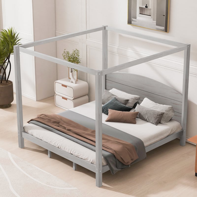Canopy Platform Bed with Headboard and Footboard,With Slat Support Leg