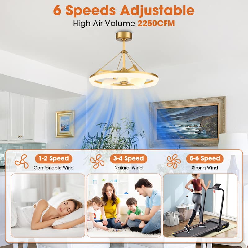 30" Modern Gold 3CCT LED Fandelier Ceiling Fan with Light and Remote