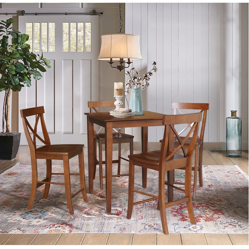30" x 30" Counterheight Dining Table with 4 X-Back Stools - 5 Piece Set