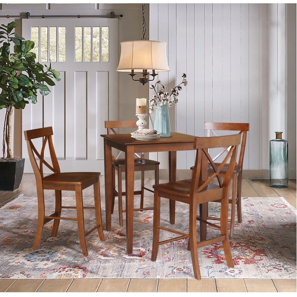 30" x 30" Counterheight Dining Table with 4 X-Back Stools - 5 Piece Set