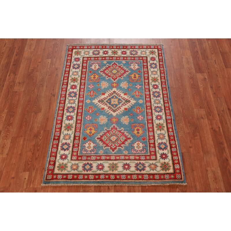 Kazak Foyer Rug Handmade Traditional Blue Wool Carpet - 2'10"x 4'1"