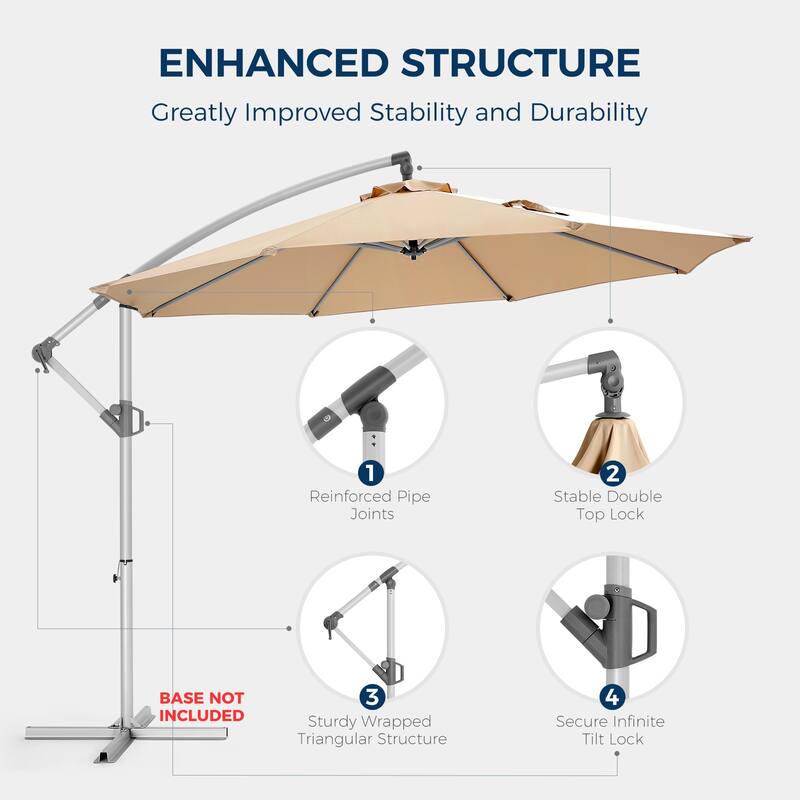 10 ft. Metal Offset Hanging Cantilever Patio Umbrella with Easy Tilt and Crank for Pool Deck