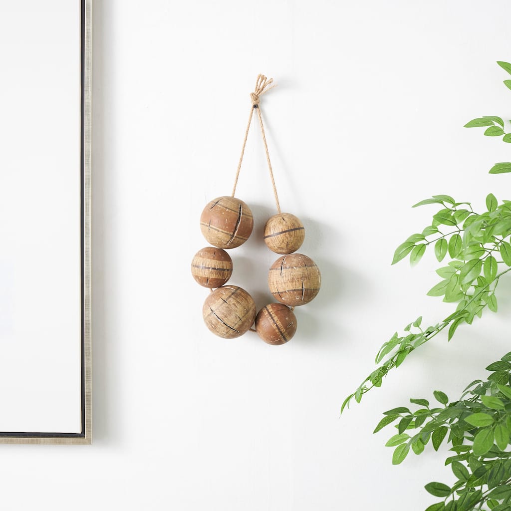 Brown Wood Handmade Distressed Striped 6 Strung Buoy Home Wall Decor with Hanging Rope