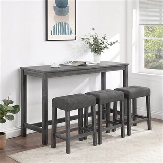 Gray 4 Piece Counter Height Set with Tufted Gray Linen Stools - Bed ...