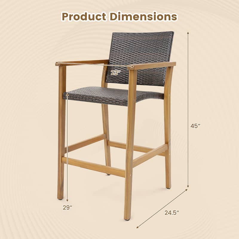 Gymax Patio Rattan Bar Stool Set of 4 Outdoor PE Wicker Bar Chairs w/