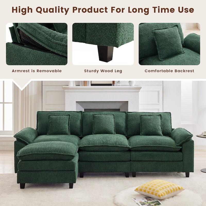 Modular Chenille Sectional Sofa with Ottomans, Deep Seat, Wide Padded Armrests, 2-Seat / 3-Seat / 4-Seat Options