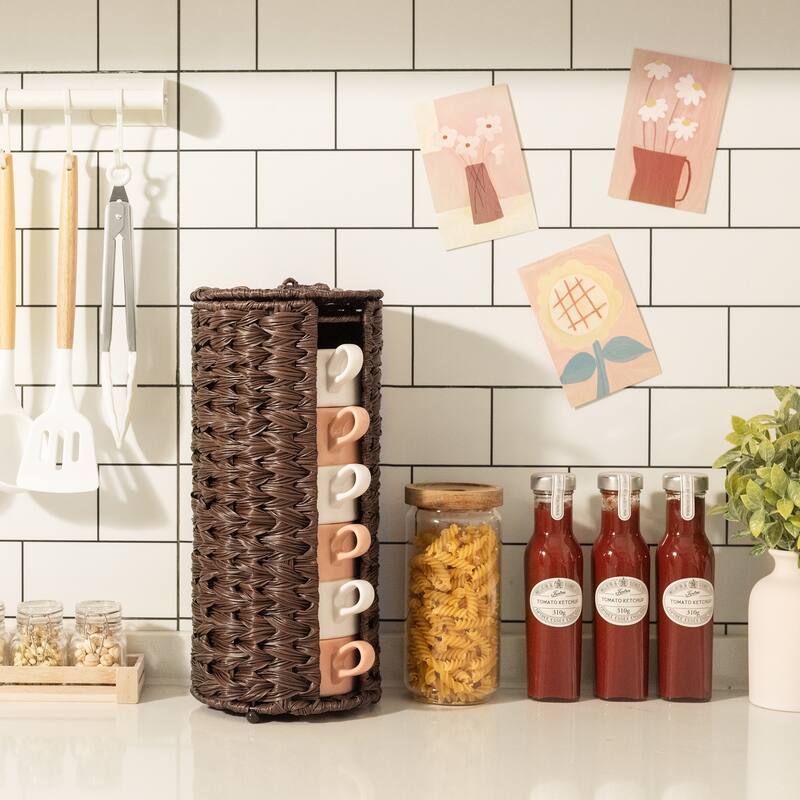 Freestanding Woven Toilet Paper Roll Holder with Lid for Bathroom, Power Room - 14.5'' H X 7'' W X 7'' D