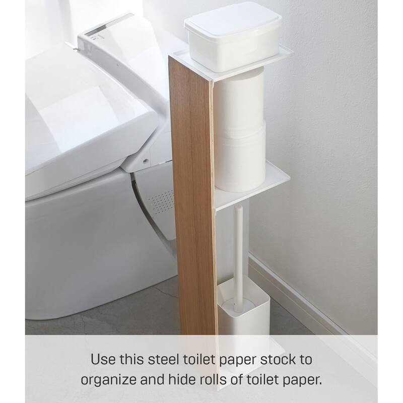 Yamazaki Home Toilet Supplies Stocker, Steel and Wood, Holds 13.2 lbs - White - White