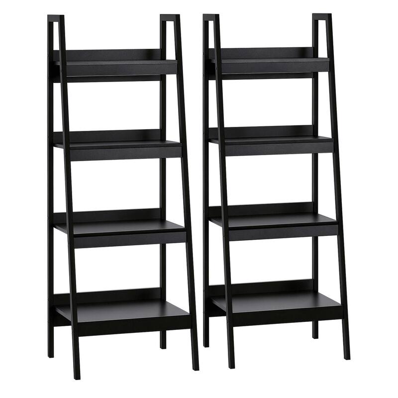 Set Of 2, Flower Plant Stand 4 Tier Ladder ShelF Bookcase, Multi-Use Display Rack, Storage Shelving Unit Display Stand - Black