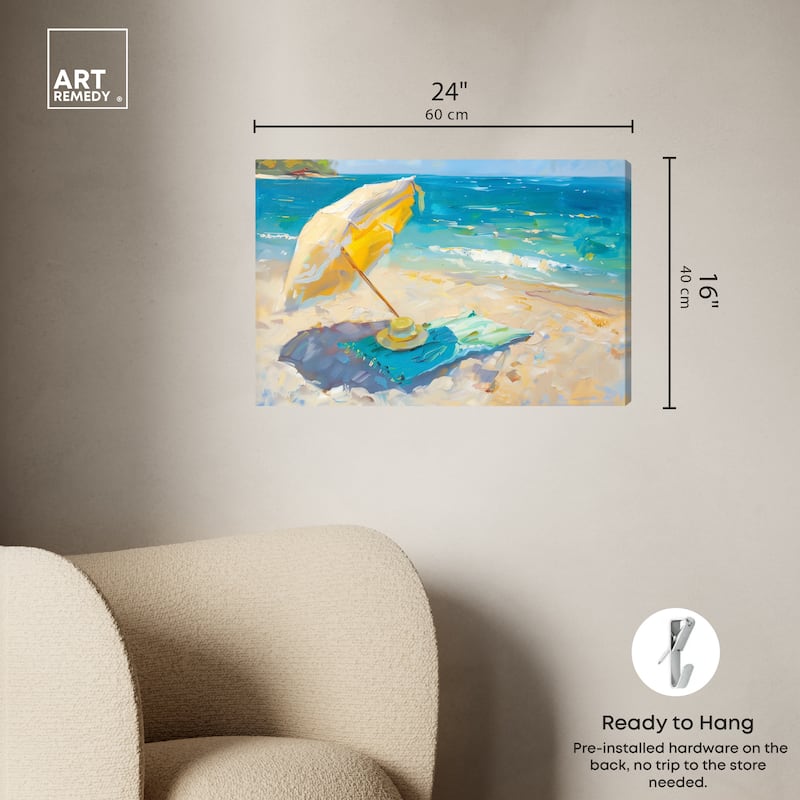 Art Remedy Morning Beach View Gallery Wrapped Colorful Coastal 1 Piece Canvas Wall Art