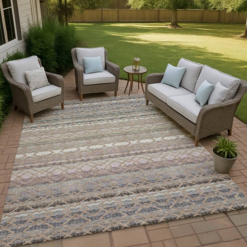 Machine Washable Indoor/ Outdoor Cabo Stripe Chantille Rug - Taupe - 8' x 10'