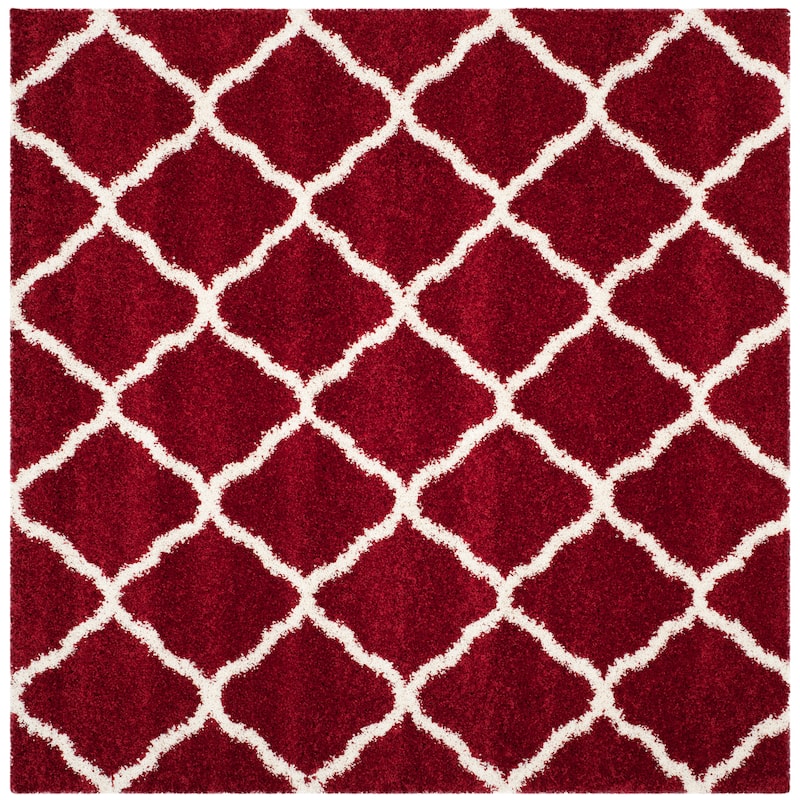SAFAVIEH Hudson Shag Athena Trellis 2-inch Thick Rug - 5'3" Square - Red/Ivory