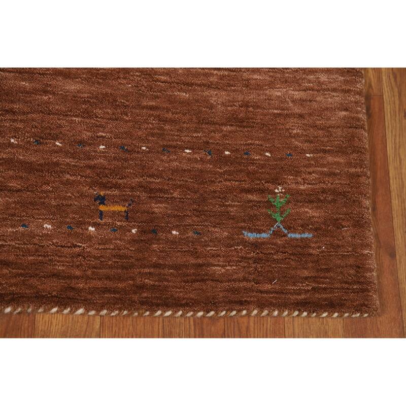 Brown Gabbeh Oriental Rug Hand-Knotted Bedroom Wool Carpet - 4'0" x 5'10"
