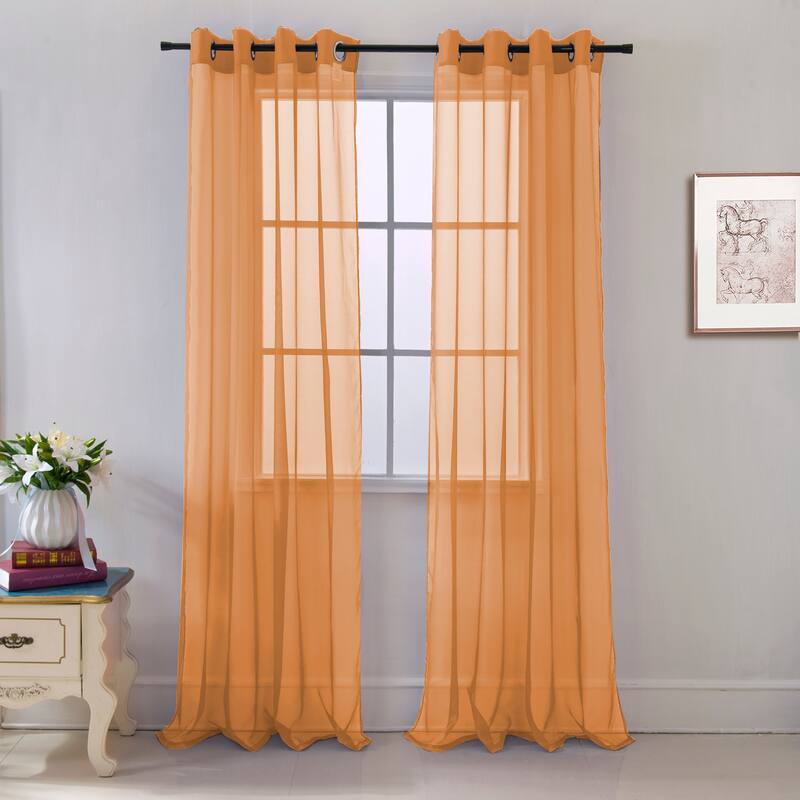 Cara Sheer Voile Grommet Window Curtain Panel - 84 or 90 inches - 54 x 84 - Neon Orange