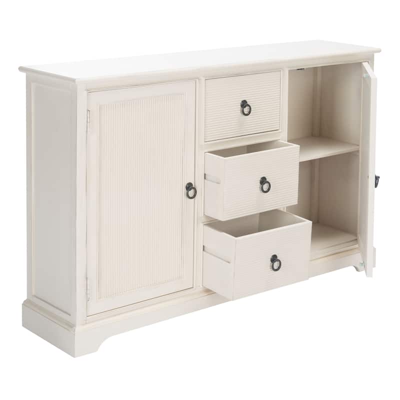 SAFAVIEH Carolyne Distressed White 2 Door 3-Drawer Sideboard. - 45" W x 11" D x 30" H - 45Wx11Dx30H