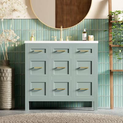 36-Inch Bathroom Vanity with Ceramic Sink Combo, Modern Freestanding Storage Cabinet
