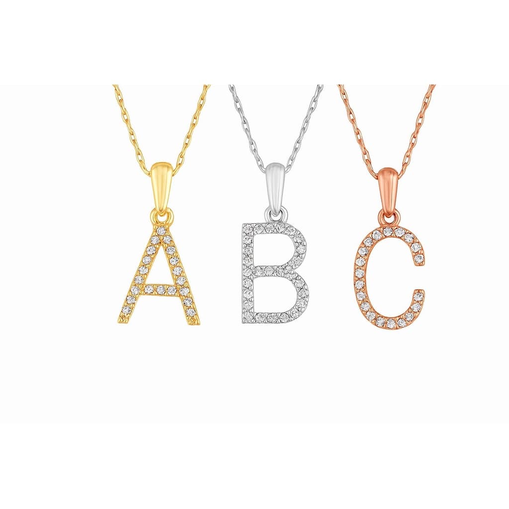 Joelle Collection 1/10 ctw Diamond Initial Pendant Necklace 14K Gold adjustable 16 to 18 inch Chain - Personalized Gift