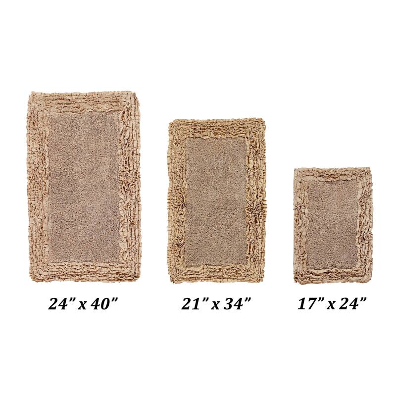 Better Trends Shaggy Border Collection Bathroom Rug -100% Cotton Tufted, Non-Skid Spray Latex Backing, Machine Washable Bath Mat - 3 Piece Set (17" x 24" | 21" x 34" | 24" x 40") - Beige