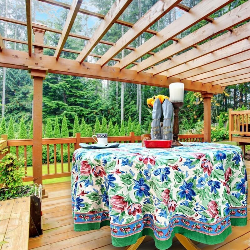 Artsy Brush Stroke Vibrant Floral Cotton Tablecloth Collection - 72-in Round