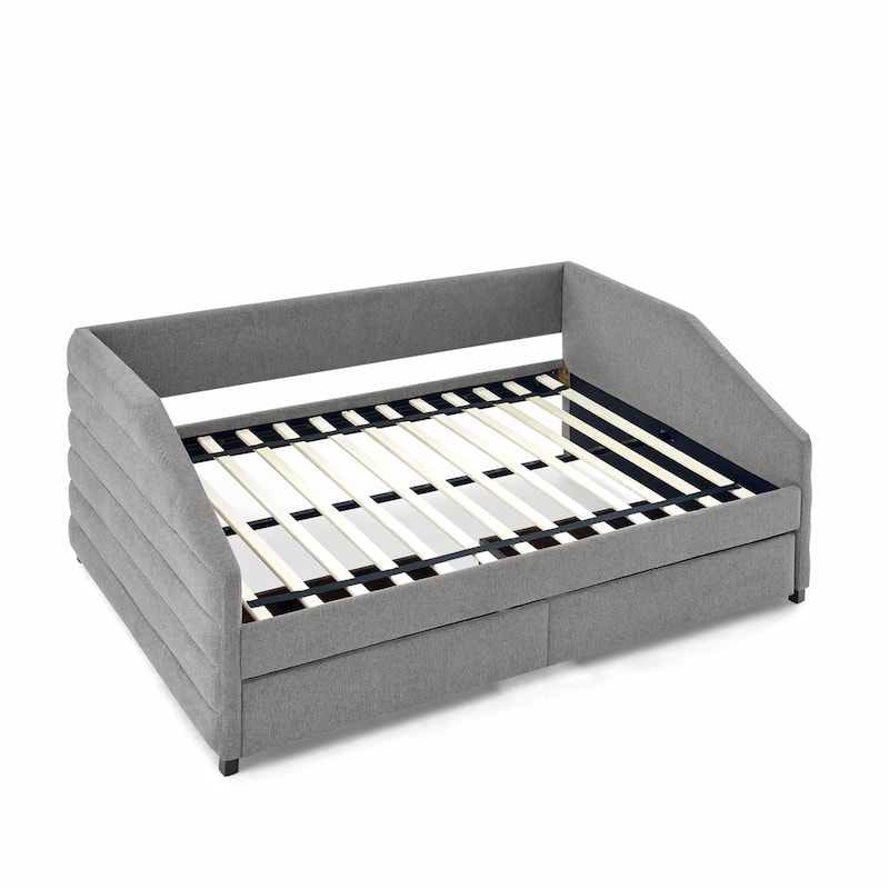 Full Size Daybed with Trundle Upholstered Tufted Sofa Bed, Linen Fabric, Beige