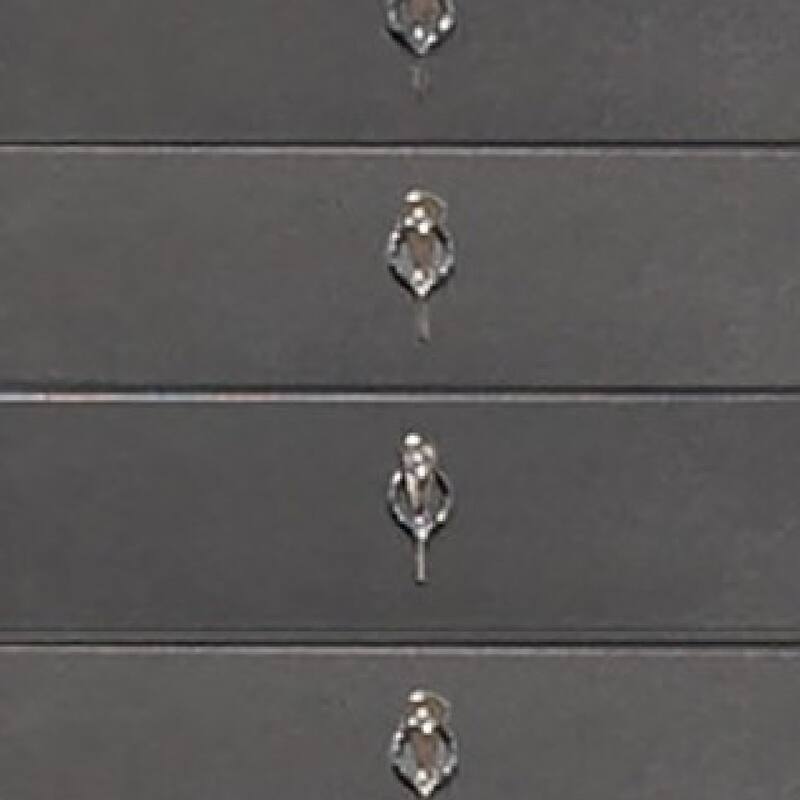 Laine Tall Dresser Chest, 5 Drawers, Crystal Trim, Gray Solid Wood