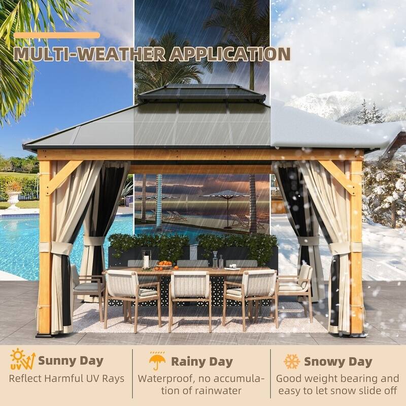 Erommy Premium Wood Gazebo with Double Hardtop Roof, Durable, Elegant Outdoor Pergola for Backyard & Patio