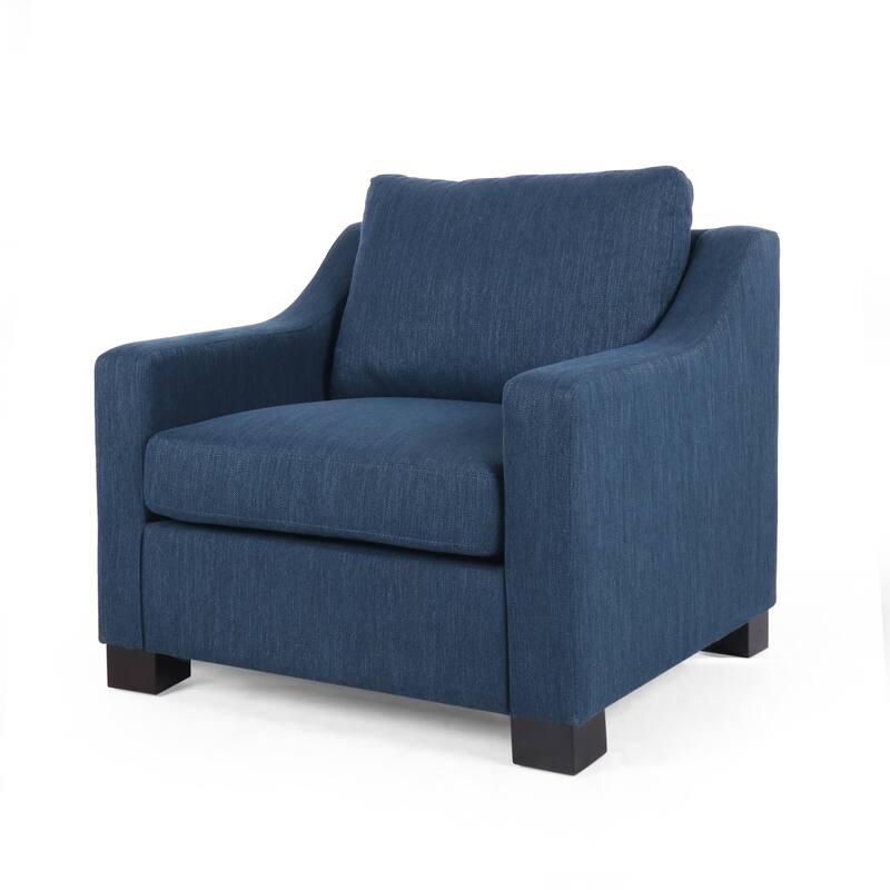 Navy Blue Polyester Club Chair 33 Inch Square Arm Birch Wood Legs Contemporary