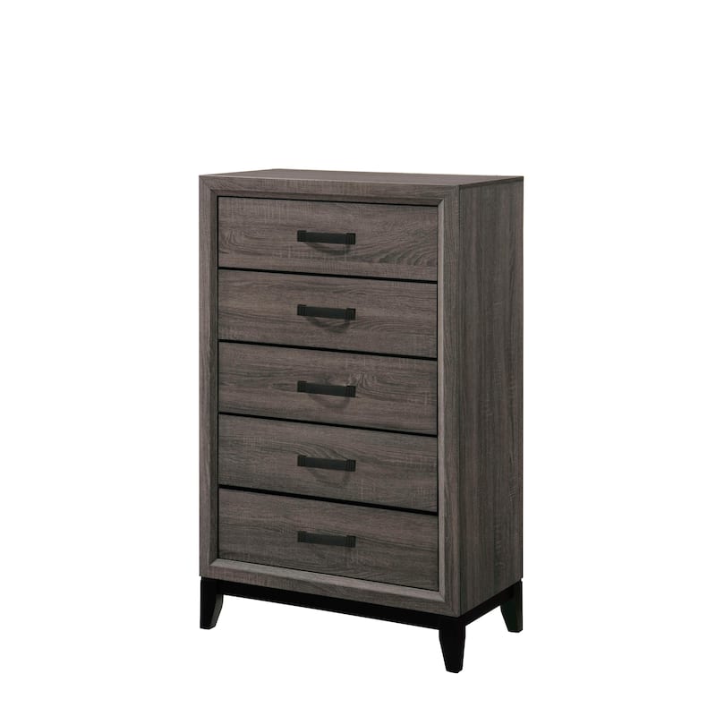 Modern and Stylish Driftwood Grey Chest with Tapered Legs and Five Drawers
