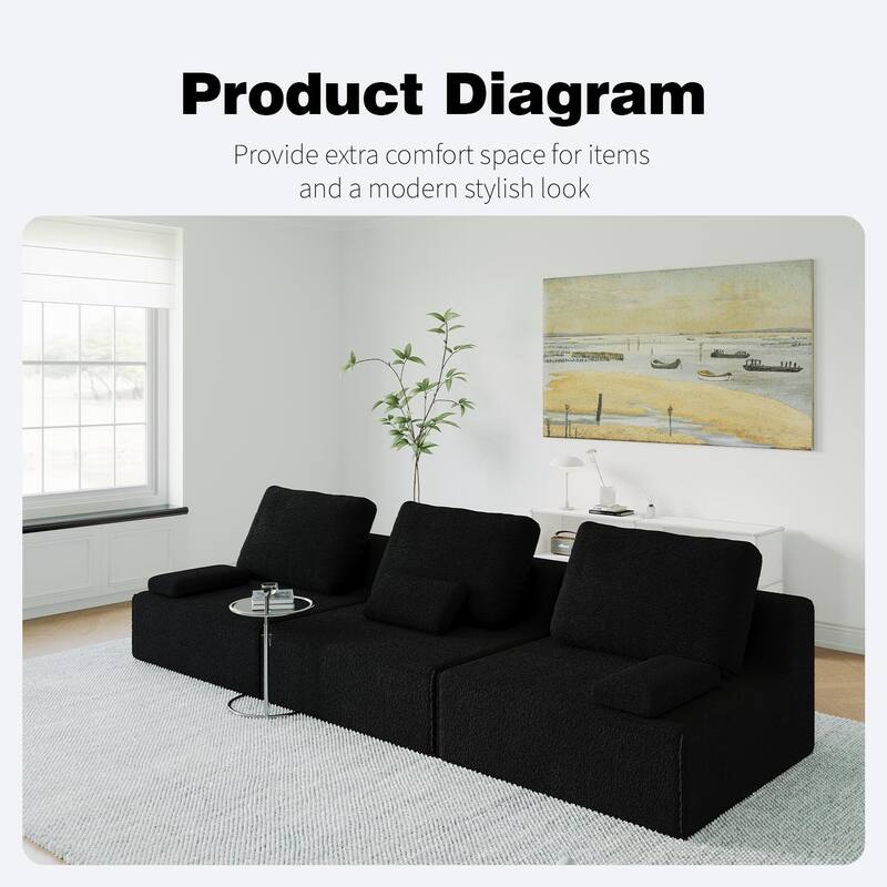 Oversized Modular Sectional Sofa, Luxury Boucle Floor Couch, Convertible Compressed Couch for Living Room, Apartment