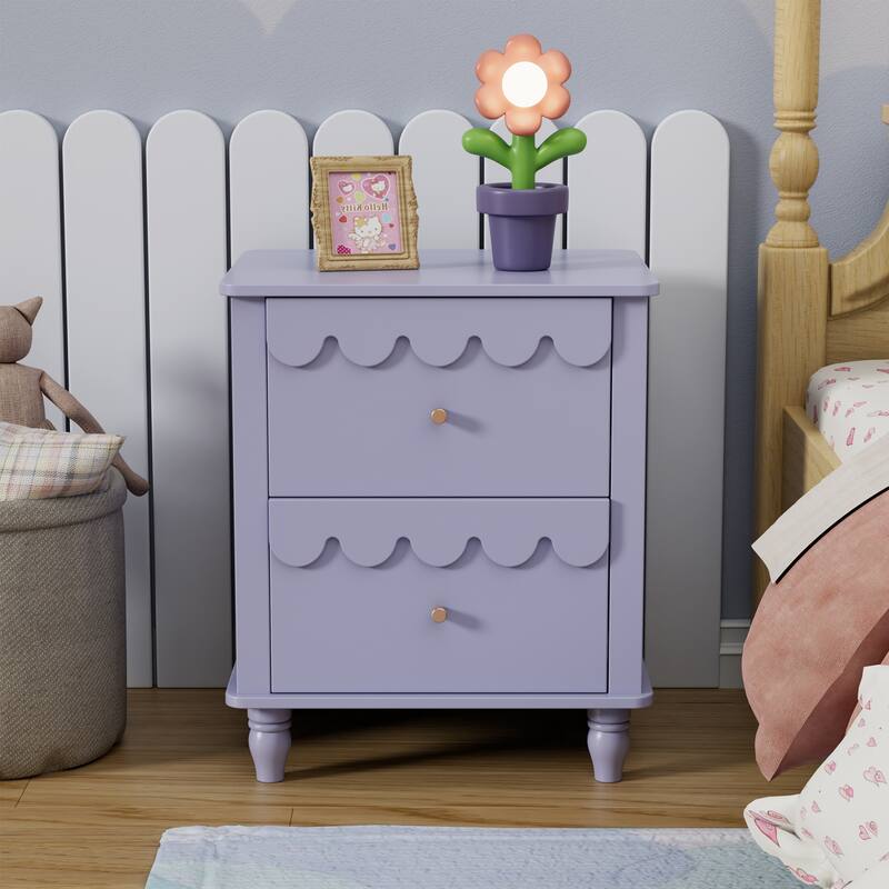 2 Drawers Nightstand Curved Design Cloud Bedside Table - 1PCS-Purple