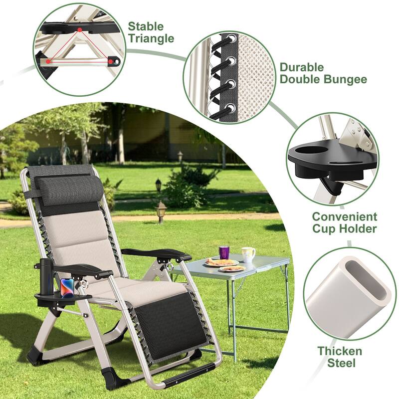 DoCred Zero Gravity Chair Lawn Lounger Chair with Pillow 2pcs