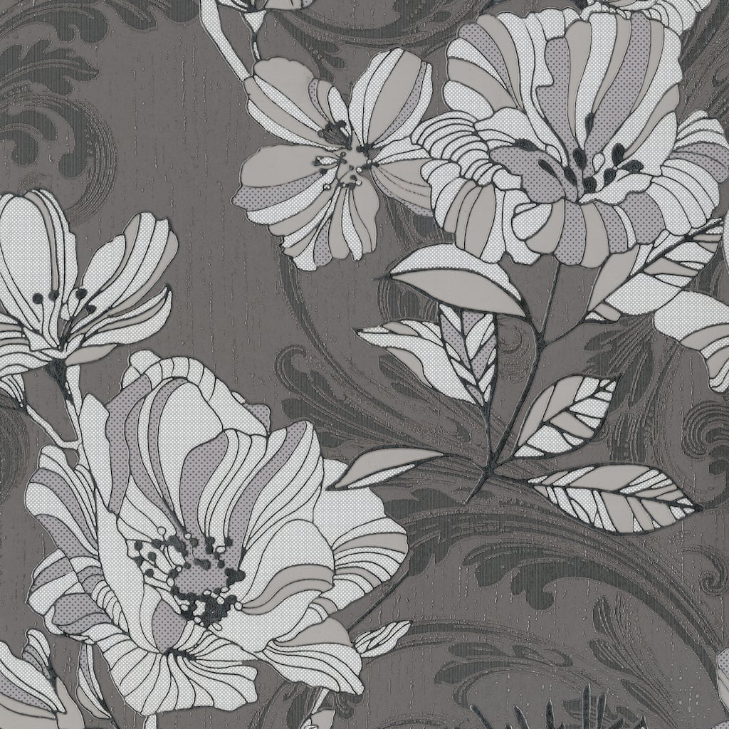 A-Street Prints Selene Silver Mucha Floral Wallpaper