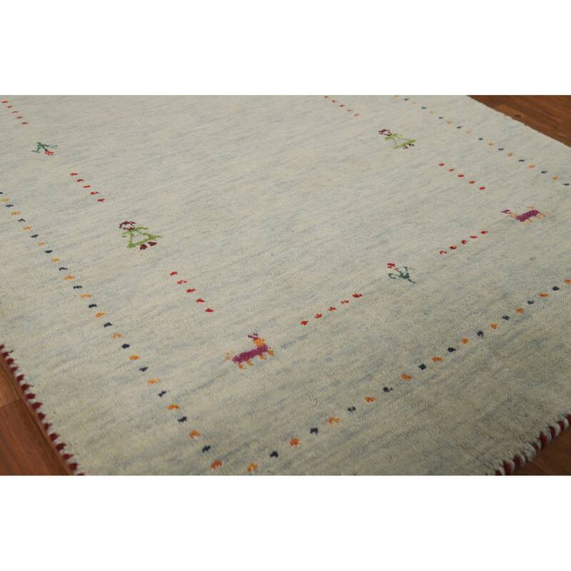 Hand Knotted Oriental 100% Wool Carpet Tribal Tribal Beige & Ivories Gabbeh Area Rug - 4' 11'' X 2' 10''