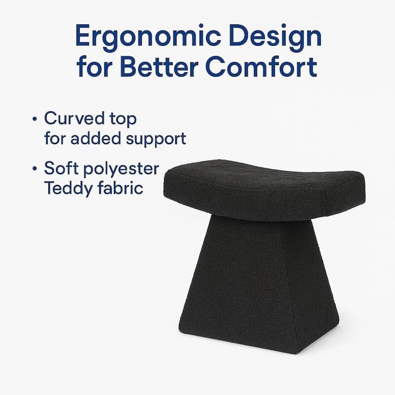 Black Teddy Upholstered T-Shape Vanity Foot Stool 19"W x 16"H