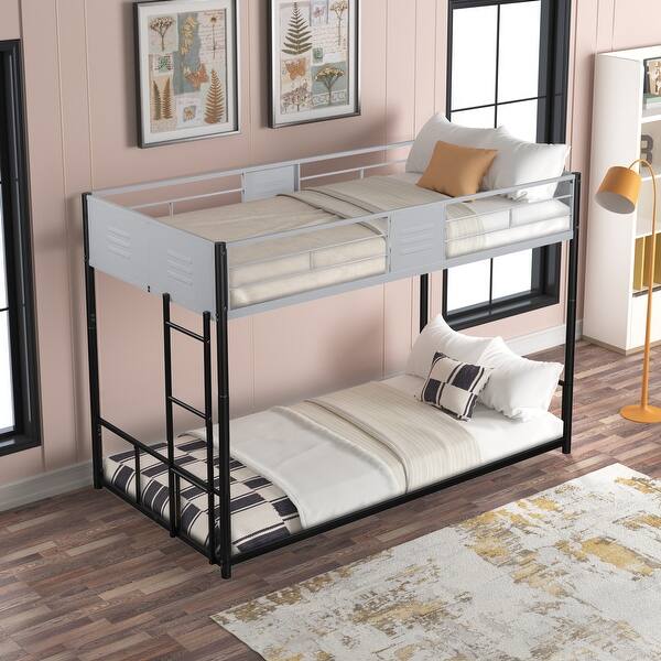 slide 2 of 10, Metal Twin over Twin Bunk Bed,Removable Twin Size Bunk Bed Frame Black - Twin