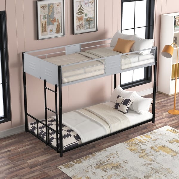 slide 2 of 14, Noise Reduced Design Bunk Bed with Space saving, 2 Side Ladders, Safety Guardrail, Black Black
