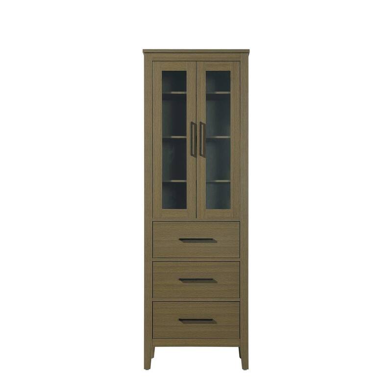 Laura 16-28 Inch Bath Storage Glass Cabinet - Chestnut Brown - 24"