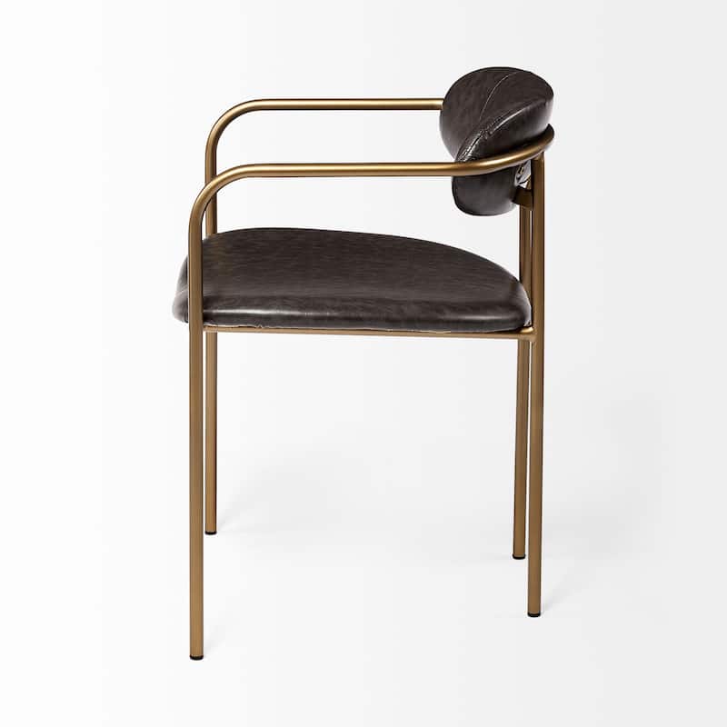 Parker Brown Faux Leather Seat Gold Metal Dining Chair (Set of 2) - 21.6"W x 21.2"D x 28.7"H