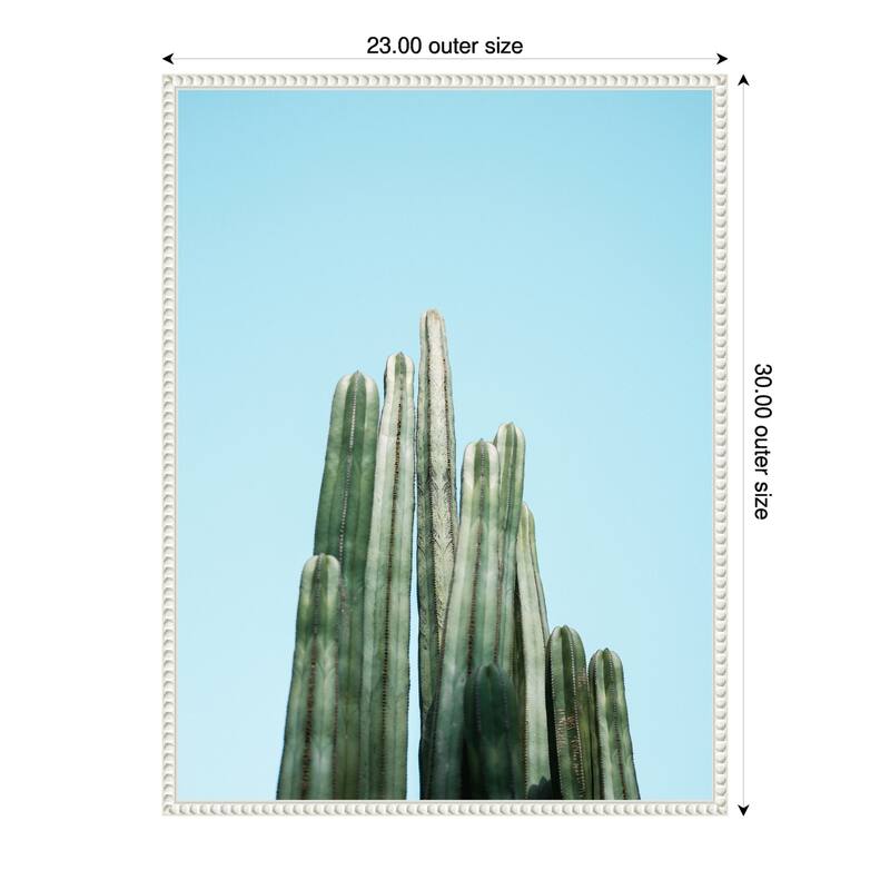 Tall Cacti by Raisa Zwart Framed Canvas Wall Art Print - Sylvie Beaded White - 23 x 30 in