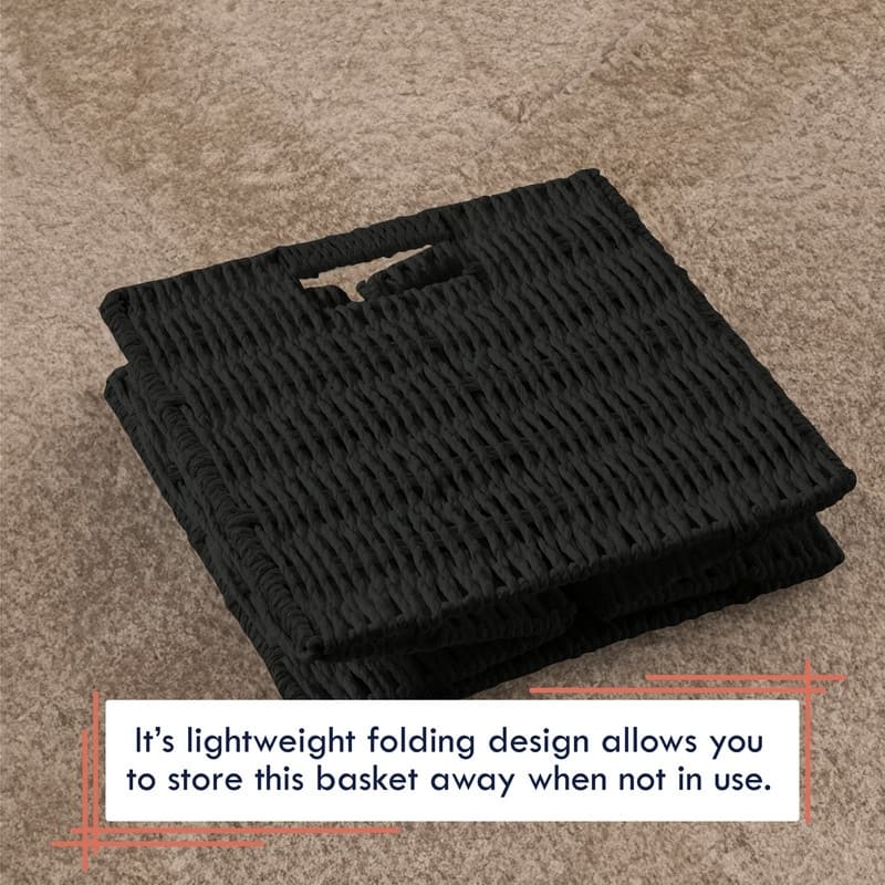 2 Pack Foldable Paper Wicker Shelf Storage Basket Cube Bin with Handles