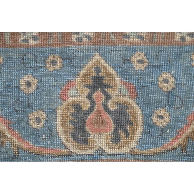 Blue Floral Tabriz Persian Antique Area Rug Hand-Knotted Wool Carpet - 9'6"x 12'10"